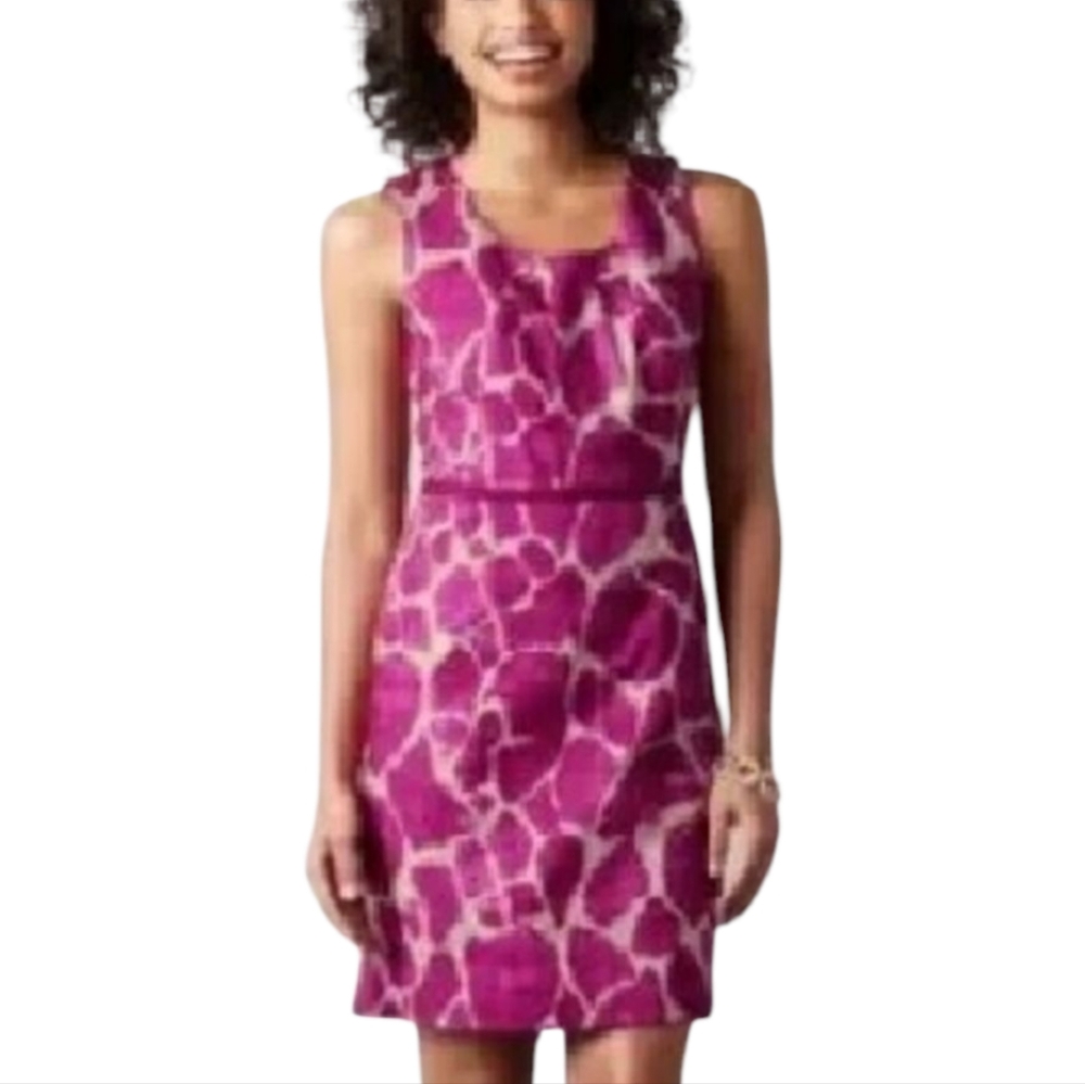 Loft giraffe print pink Beige Barbircore cotton Sheath shift dress size 2P